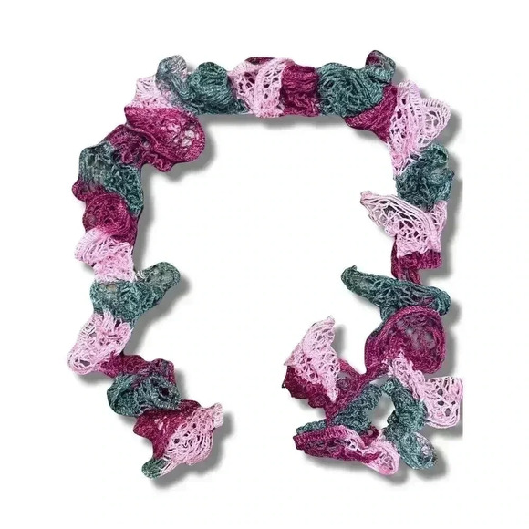 Handmade Girls Multicolor Swirly Ruffle Crocheted Scarf Winter Wrap - Picture 2 of 3